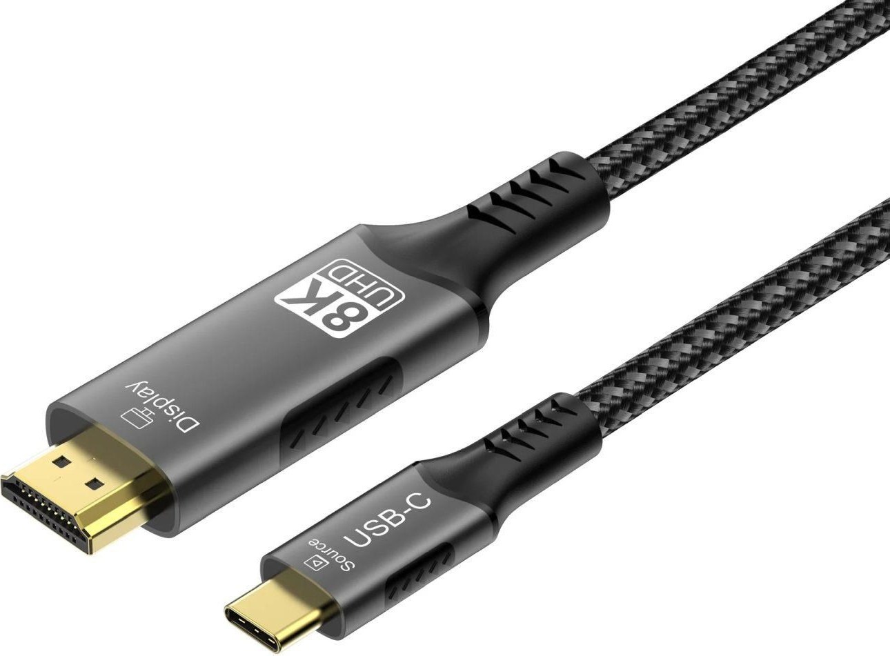 PremiumCord USB-C na HDMI kabel 2m rozlišení obrazu 8K@60Hz,4K@144Hz Aluminium