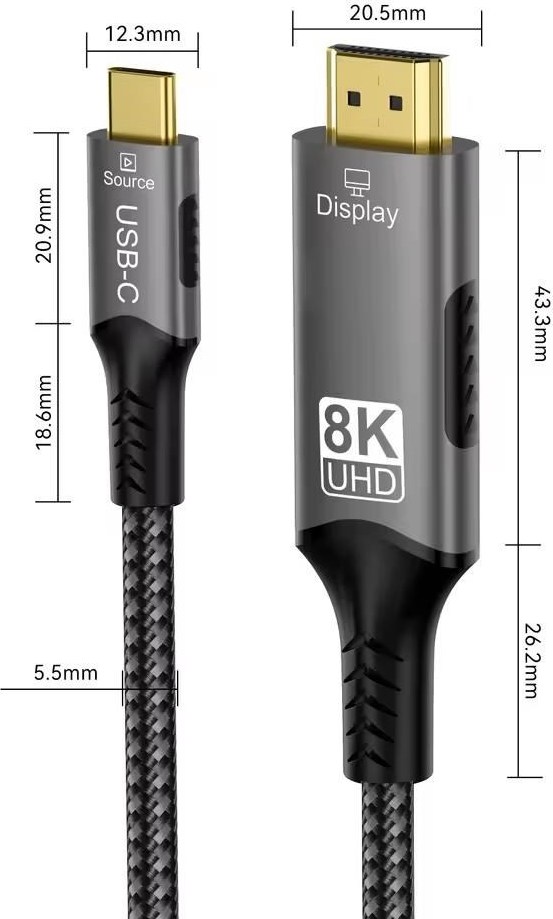 PremiumCord USB-C na HDMI kabel 2m rozlišení obrazu 8K@60Hz,4K@144Hz Aluminium