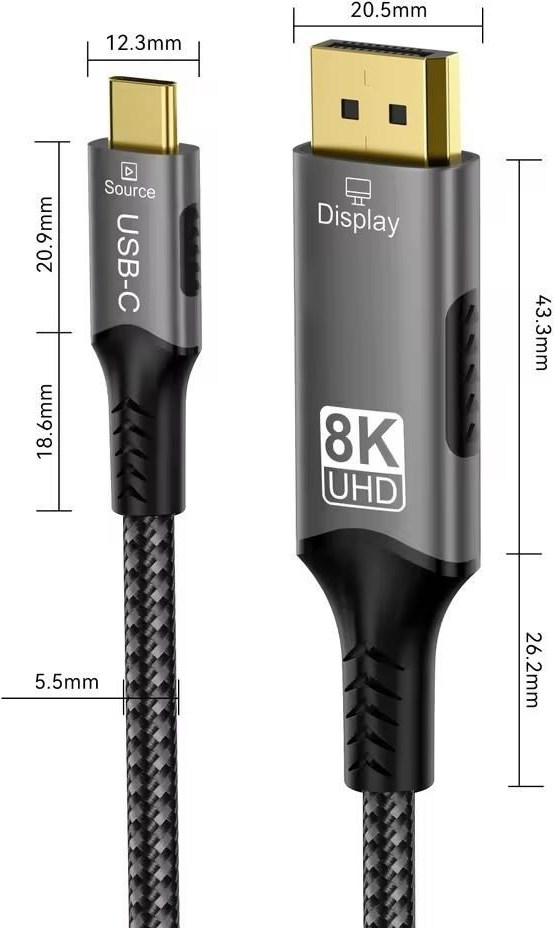 PremiumCord kabel USB-C na DisplayPort DP1.4 8K@60Hz a 4k@120Hz 2m