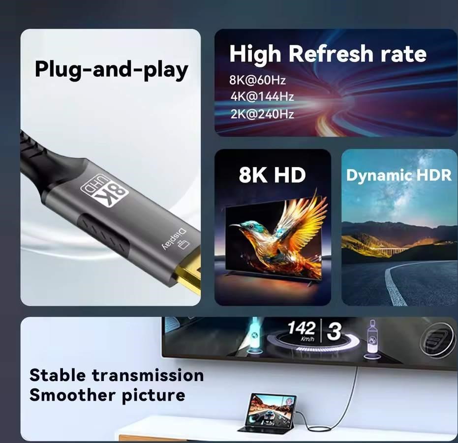 PremiumCord kabel USB-C na DisplayPort DP1.4 8K@60Hz a 4k@120Hz 2m