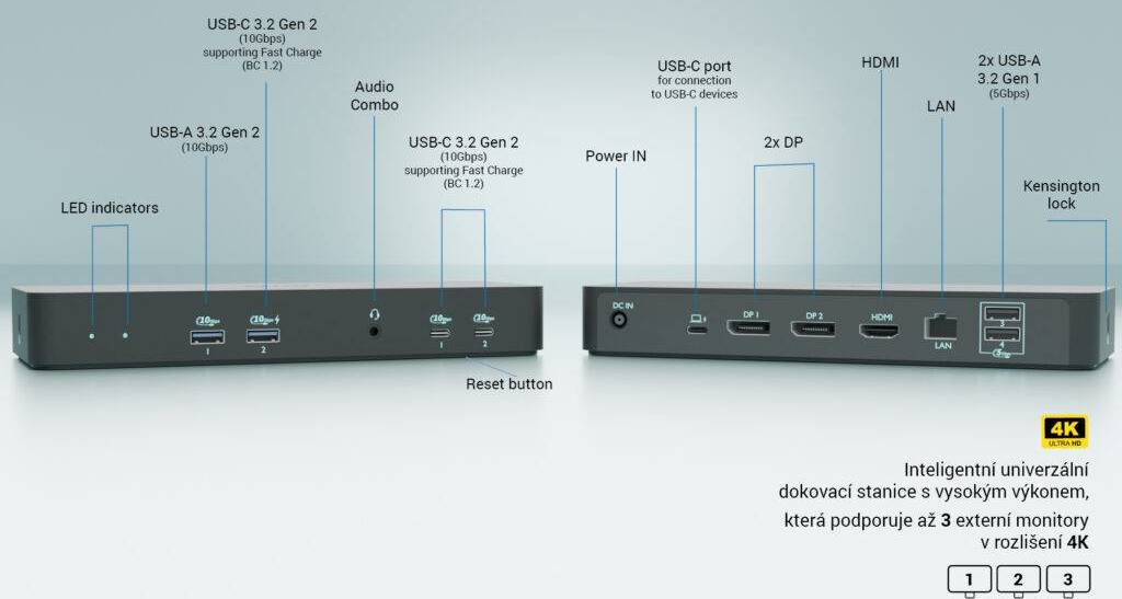 i-tec USB-C Intelligent Triple Display Docking Station, Power Delivery 100W