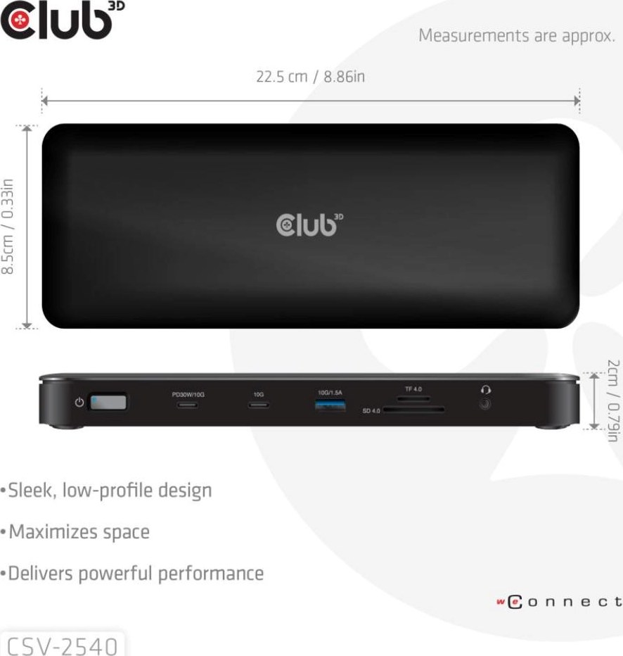 Club 3D Club3D Dokovací stanice USB-C 14v1, 2xHDMI, 2xDP, 3xUSB-C, 1xUSB-C PD, 2xUSB, 1xRJ45, 1x3.5mm, microSD/SD, černá