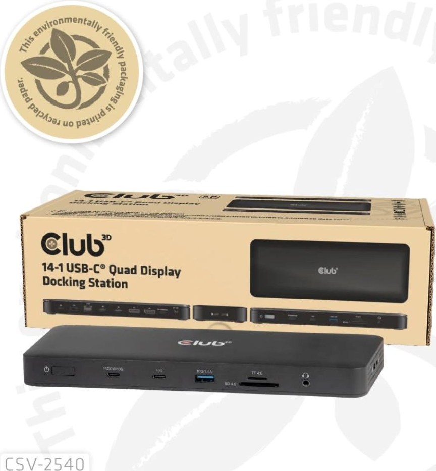Club 3D Club3D Dokovací stanice USB-C 14v1, 2xHDMI, 2xDP, 3xUSB-C, 1xUSB-C PD, 2xUSB, 1xRJ45, 1x3.5mm, microSD/SD, černá