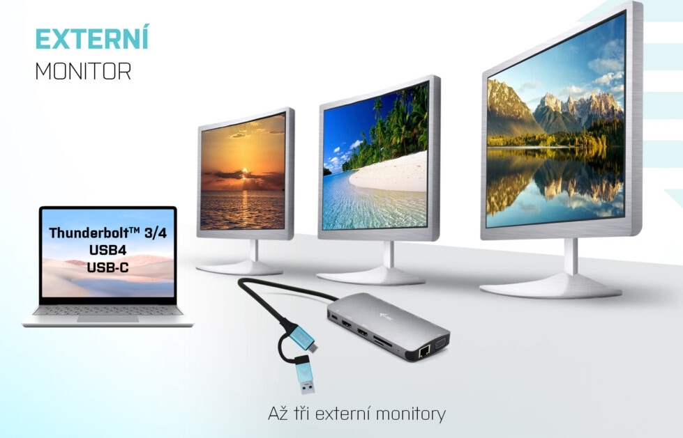 i-tec USB 3.0 USB-C/Thunderbolt 3x Display Metal Nano Dock with LAN, PD 100 W