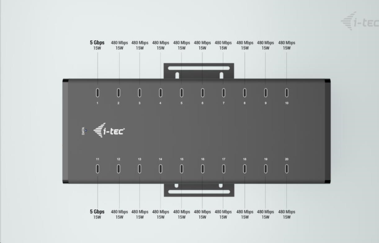 i-tec USB-C/USB-A Metal Charging + data HUB, 15W per port, 20x USB-C