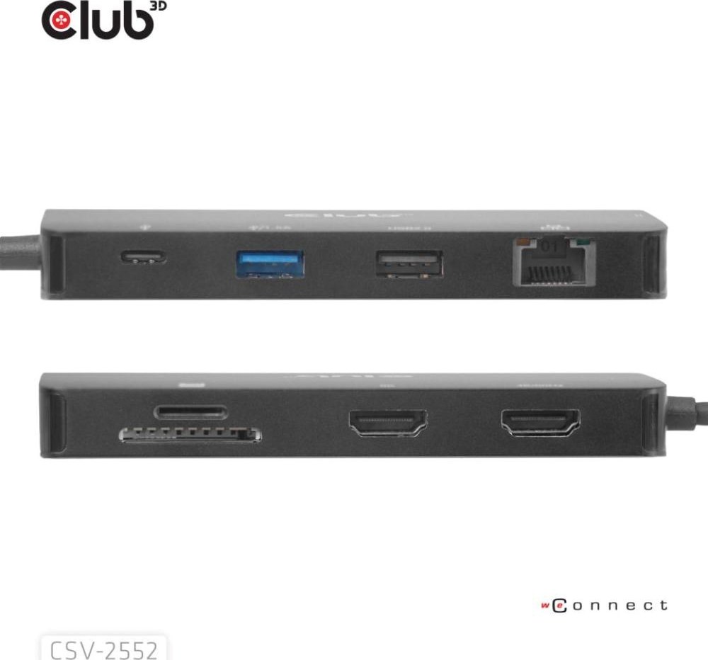 Club 3D Club3D Dokovací stanice USB-C 9v1, 2xHDMI, 1xUSB-C, 1xUSB-C PD, 2xUSB, 1xRJ45, microSD/SD, černá