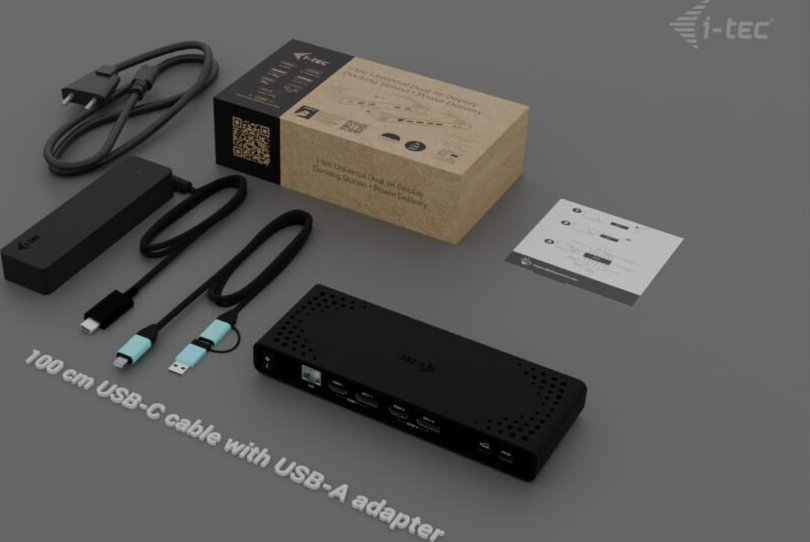i-tec Universal Dual 4K Display Docking Station, Power Delivery 85W + i-tec USB-C Charger 100W