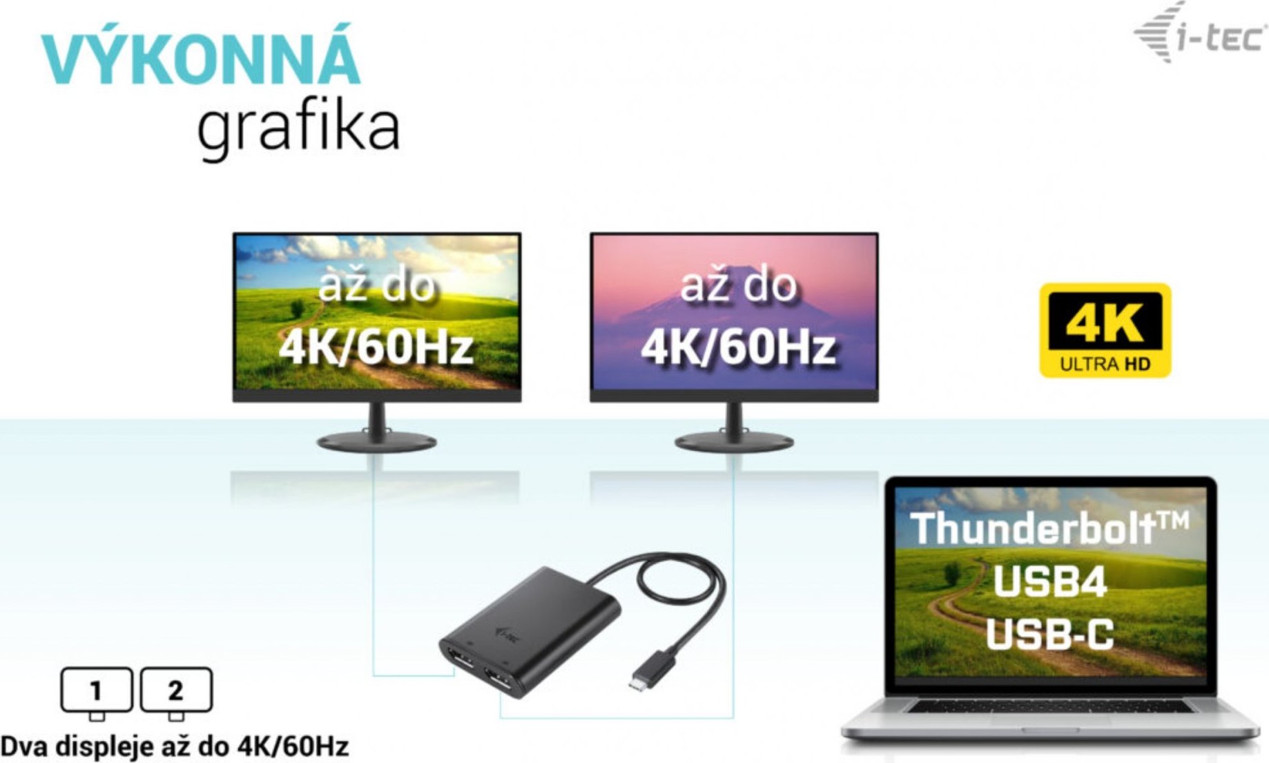 i-tec USB-C Dual 4K/60Hz (single 8K/30Hz) DP Video Adapter
