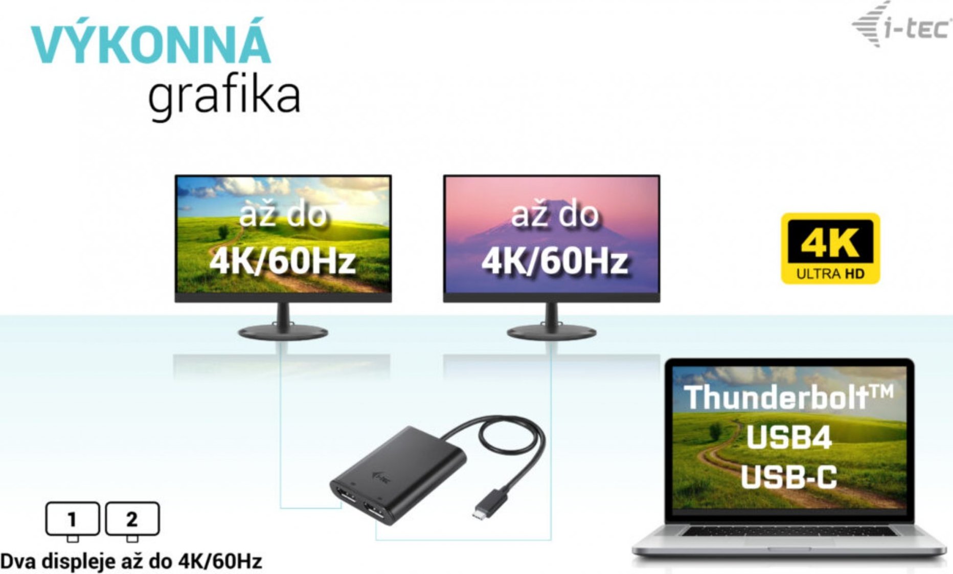 i-tec USB-C Dual 4K/60Hz (single 8K/30Hz) DP Video Adapter