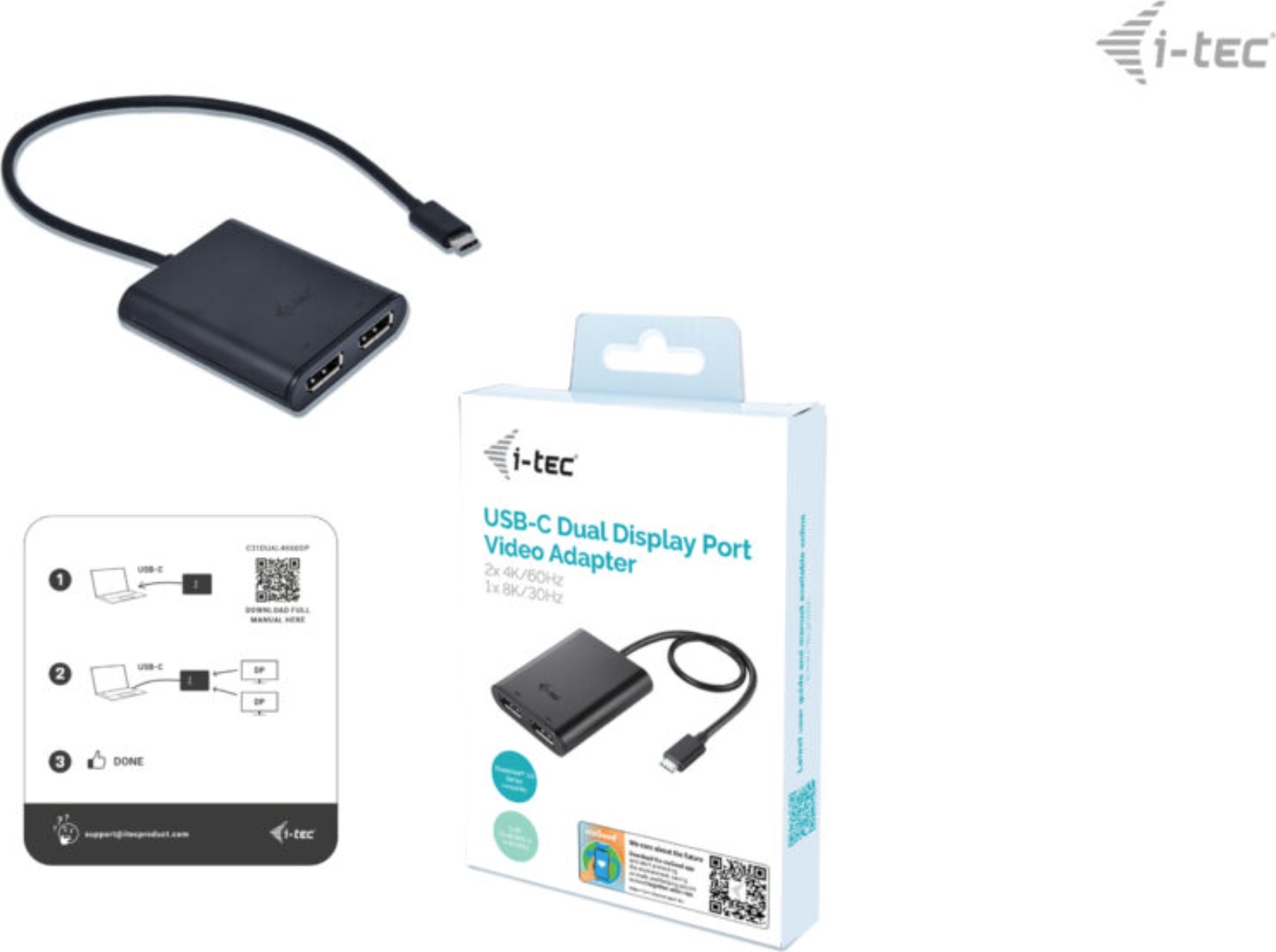 i-tec USB-C Dual 4K/60Hz (single 8K/30Hz) DP Video Adapter