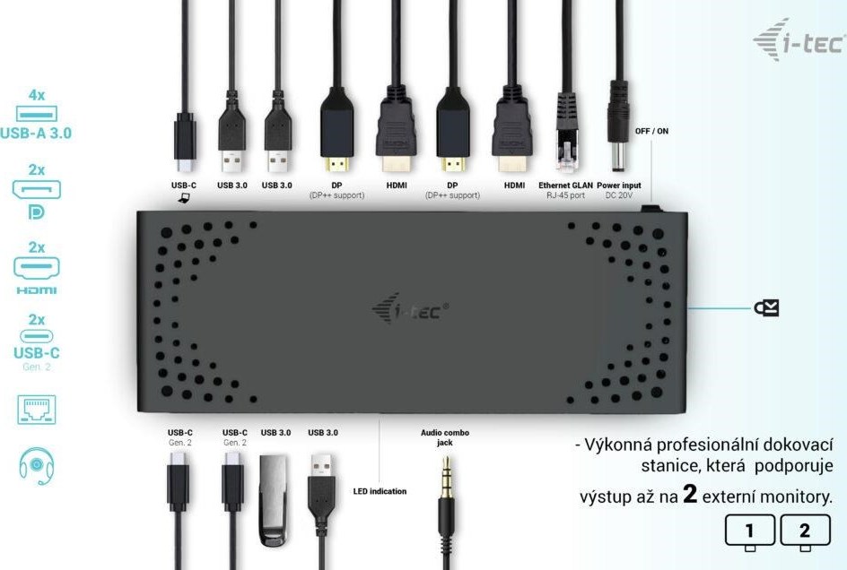 i-tec USB 3.0 / USB-C / Thunderbolt Dual Display Docking Station + PD 100W