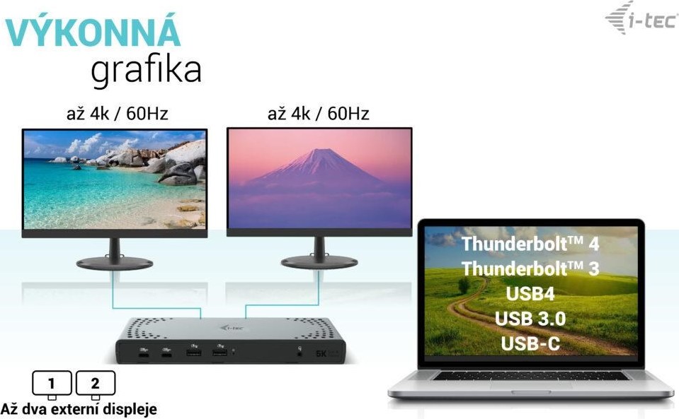 i-tec USB 3.0 / USB-C / Thunderbolt Dual Display Docking Station + PD 100W