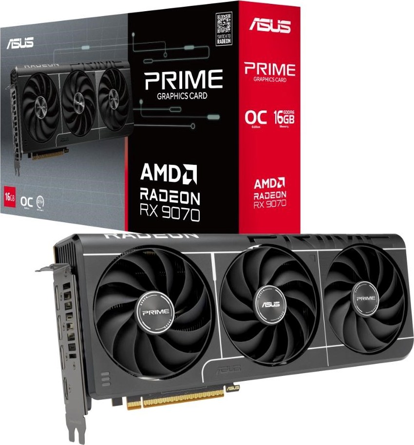 ASUS VGA AMD Radeon RX 9070 PRIME OC EVO 16GB, RX 9070, 16GB GDDR6, 3xDP, 1xHDMI