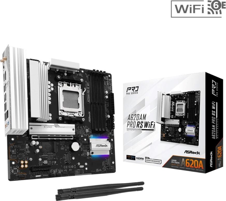 ASRock MB Sc AM5 A620AM PRO RS WIFI, AMD X620, 4xDDR5, 1xHDMI, 1xDP, WI-FI