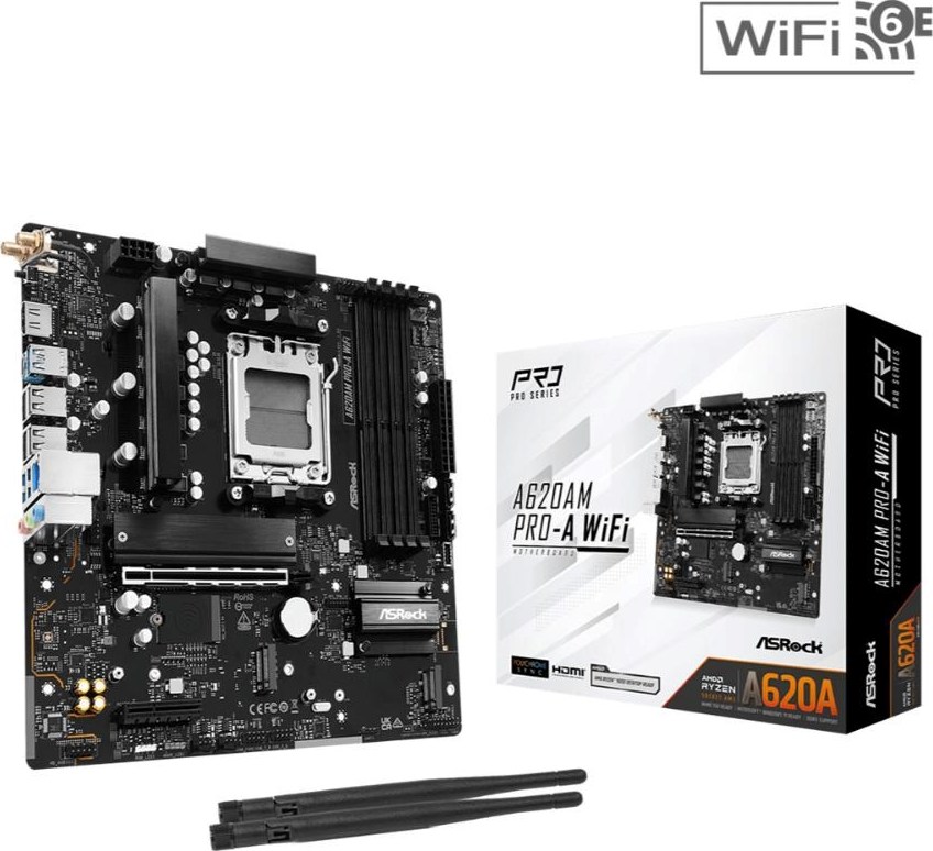 ASRock MB Sc AM5 A620AM PRO-A WIFI, AMD A620A, 4xDDR5, 1xHDMI, WIFI