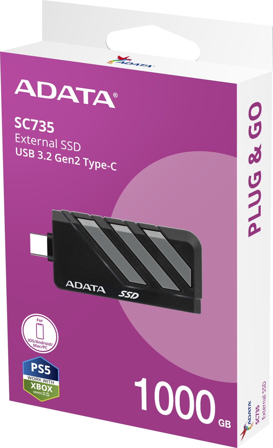 A-Data ADATA External SSD 1TB SC735, USB-C 3.2 Gen2, Černá