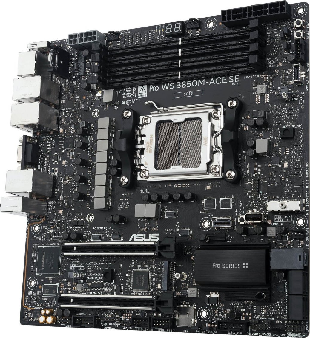ASUS MB Sc AM5 Pro WS B850M-ACE SE, AMD B850, 4xDDR5, 1xHDMI, 1xDP, 1xVGA, mATX