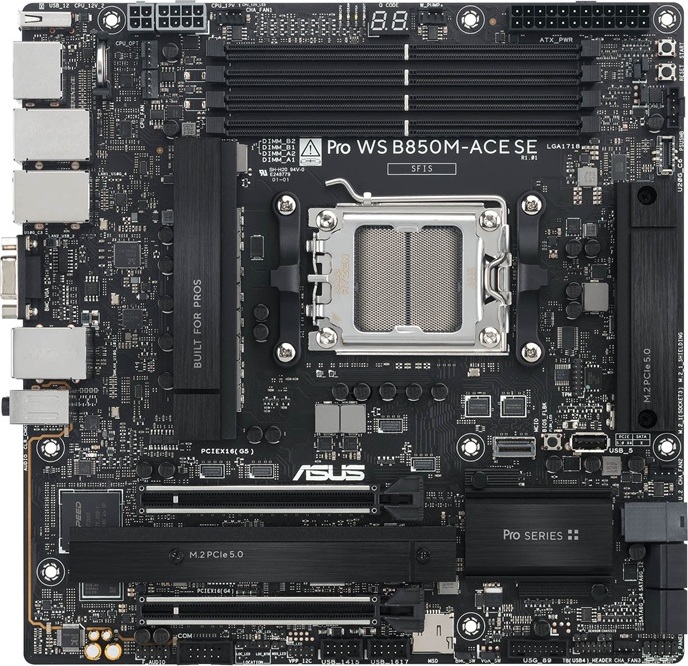 ASUS MB Sc AM5 Pro WS B850M-ACE SE, AMD B850, 4xDDR5, 1xHDMI, 1xDP, 1xVGA, mATX
