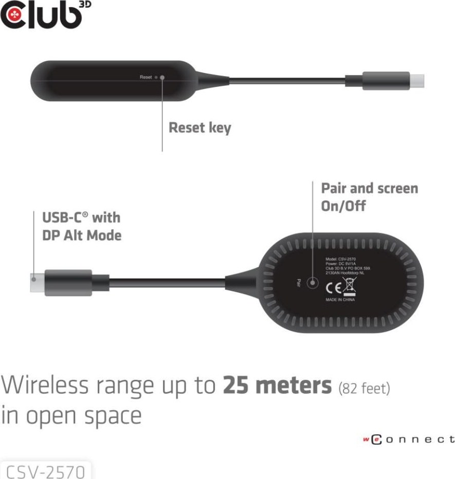 Club 3D Club3D Bezdrátový adaptér (vysílač) USB-C na HDMI, Full HD, dosah 25m