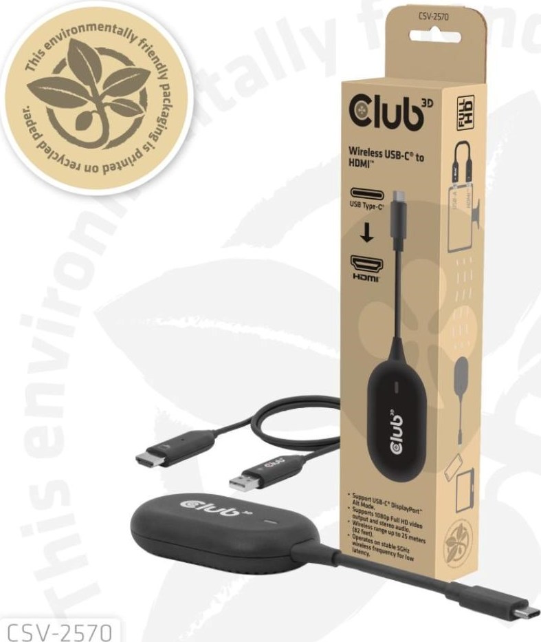 Club 3D Club3D Bezdrátový adaptér (vysílač) USB-C na HDMI, Full HD, dosah 25m
