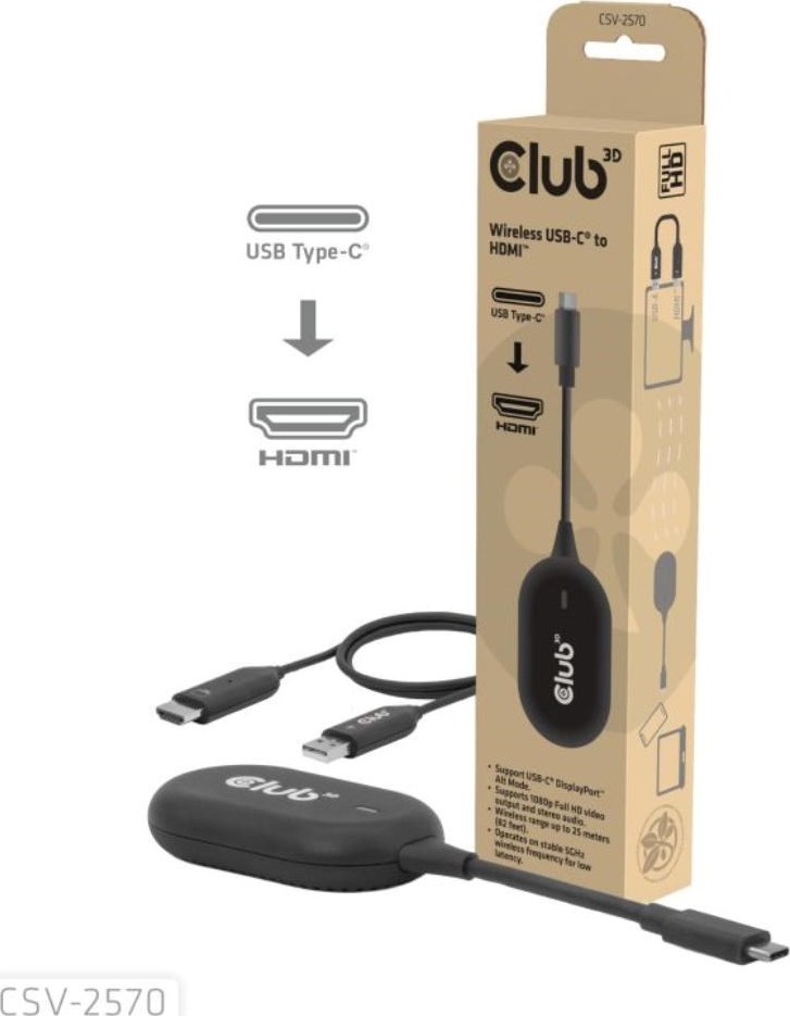 Club 3D Club3D Bezdrátový adaptér (vysílač) USB-C na HDMI, Full HD, dosah 25m