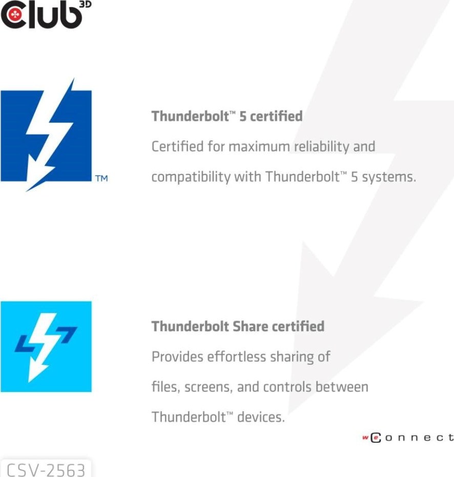 Club 3D Club3D hub Thunderbolt 5 5v1, 3x USB-C TB5, 1x USB-A, 1x8K60Hz, 3x 5K60Hz, certifikace Thunderbolt Share, 180W