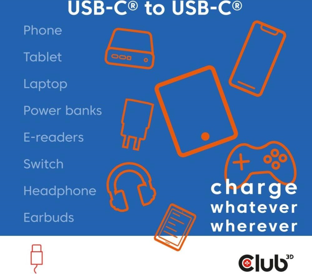 Club 3D Club3D Kabel magnetický USB-C, 240W PD3.1, 480 Mbps, 2m, modrá
