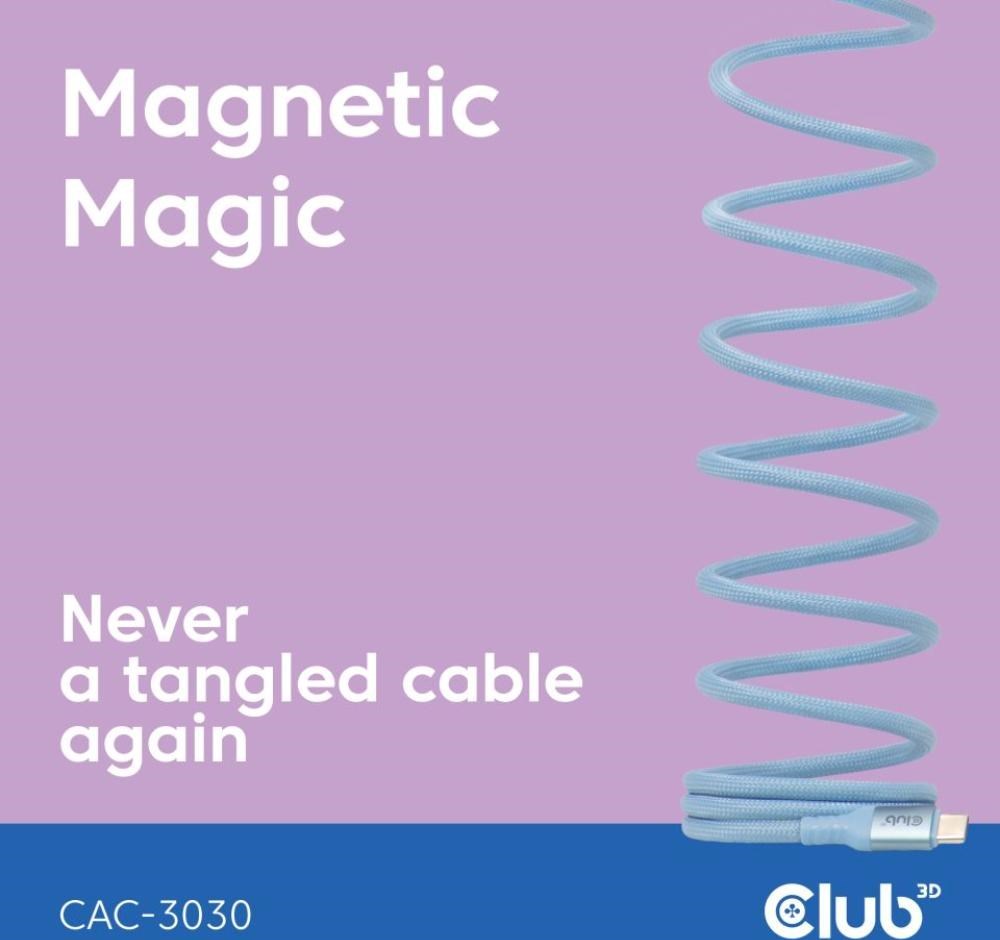 Club 3D Club3D Kabel magnetický USB-C, 240W PD3.1, 480 Mbps, 2m, modrá