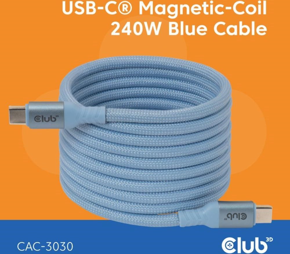 Club 3D Club3D Kabel magnetický USB-C, 240W PD3.1, 480 Mbps, 2m, modrá