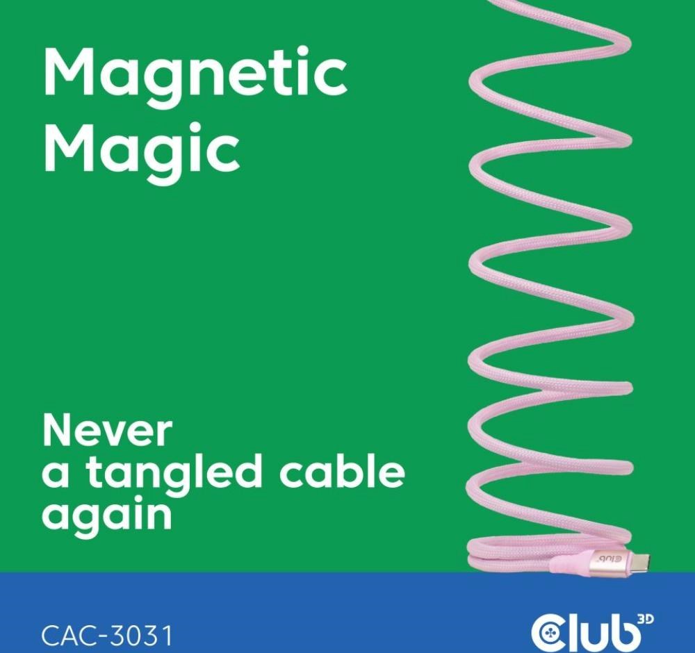 Club 3D Club3D Kabel magnetický USB-C, 240W PD3.1, 480 Mbps, 2m, růžová