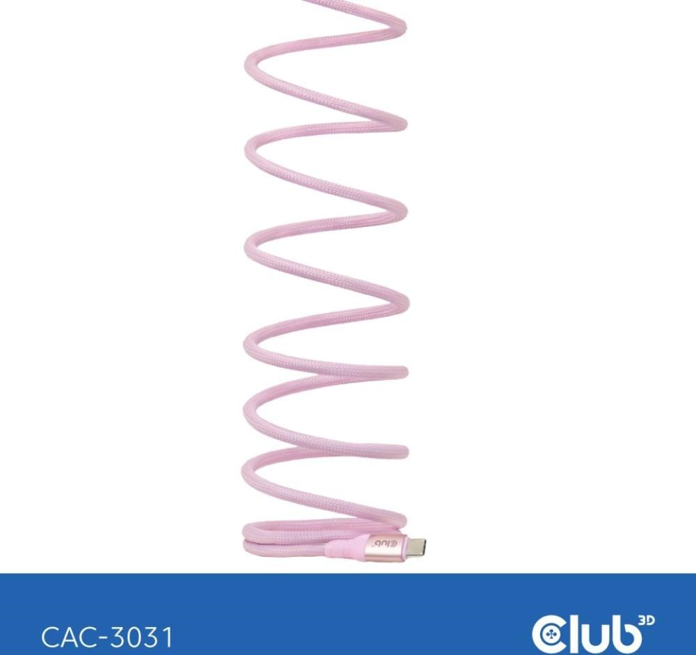 Club 3D Club3D Kabel magnetický USB-C, 240W PD3.1, 480 Mbps, 2m, růžová
