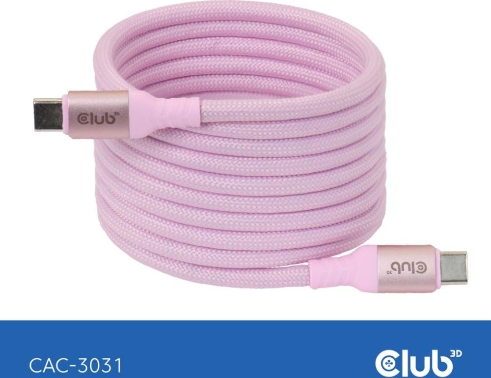 Club 3D Club3D Kabel magnetický USB-C, 240W PD3.1, 480 Mbps, 2m, růžová