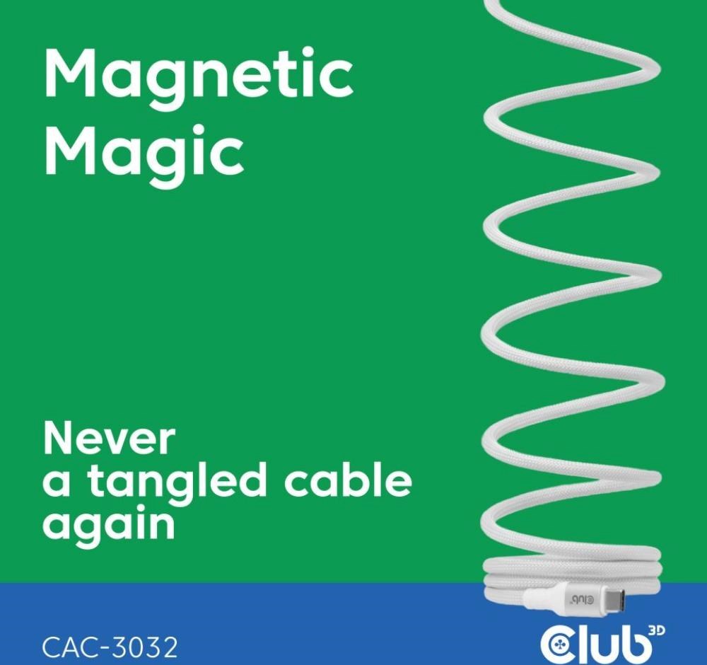 Club 3D Club3D Kabel magnetický USB-C, 240W PD3.1, 480 Mbps, 2m, bílá
