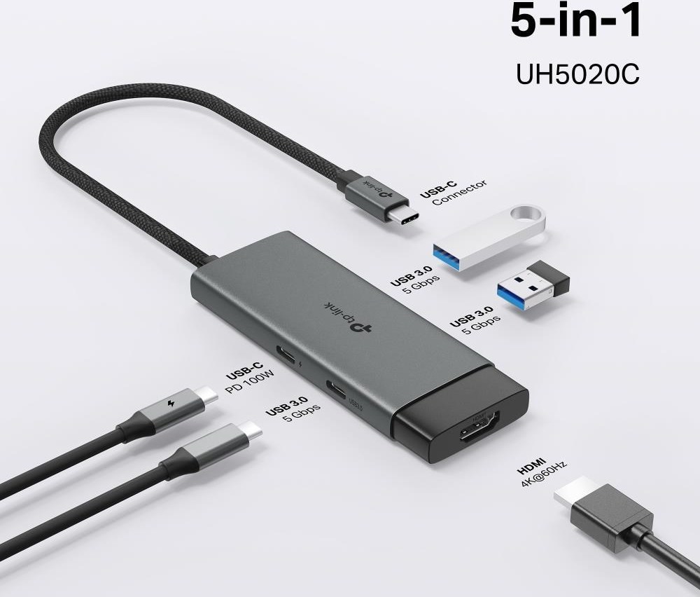TP-Link UH5020C USB-C hub 5v1 (2x USB3.2Gen1,2xUSB-C3.2Gen1, 1xHDMI, PD 100W)