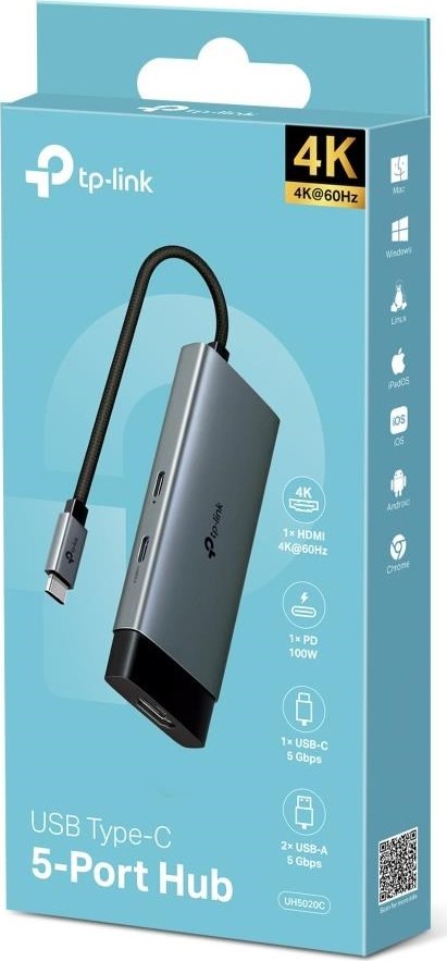 TP-Link UH5020C USB-C hub 5v1 (2x USB3.2Gen1,2xUSB-C3.2Gen1, 1xHDMI, PD 100W)