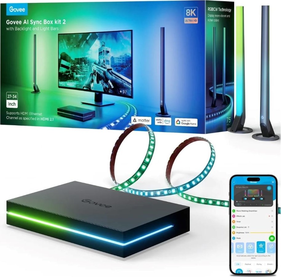 Govee AI Sync Box Kit 2 Smart sada PC osvětlení 27-34" + LED panely