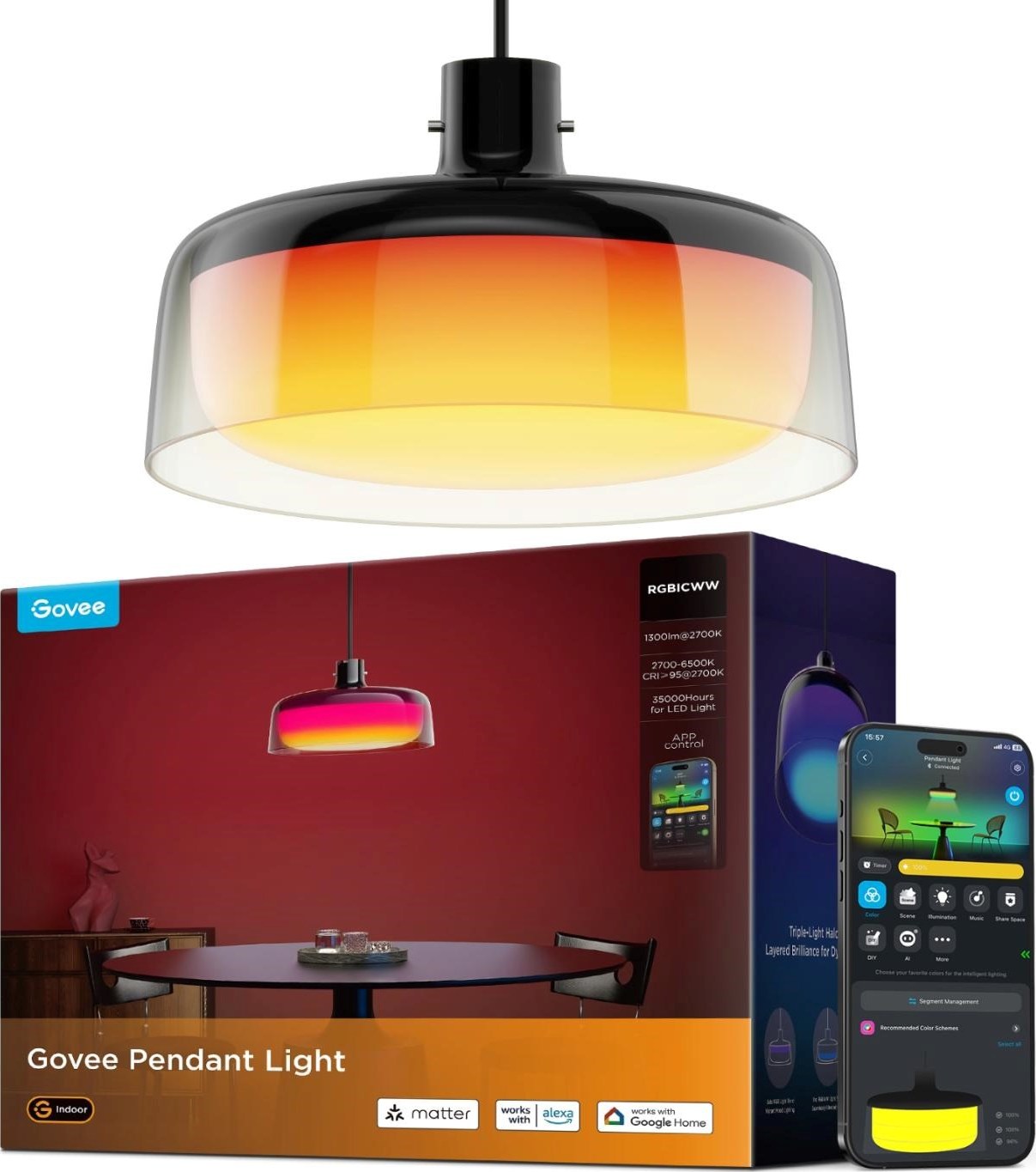 Govee Pendant Light RGBICWW závěsná lampa Matter