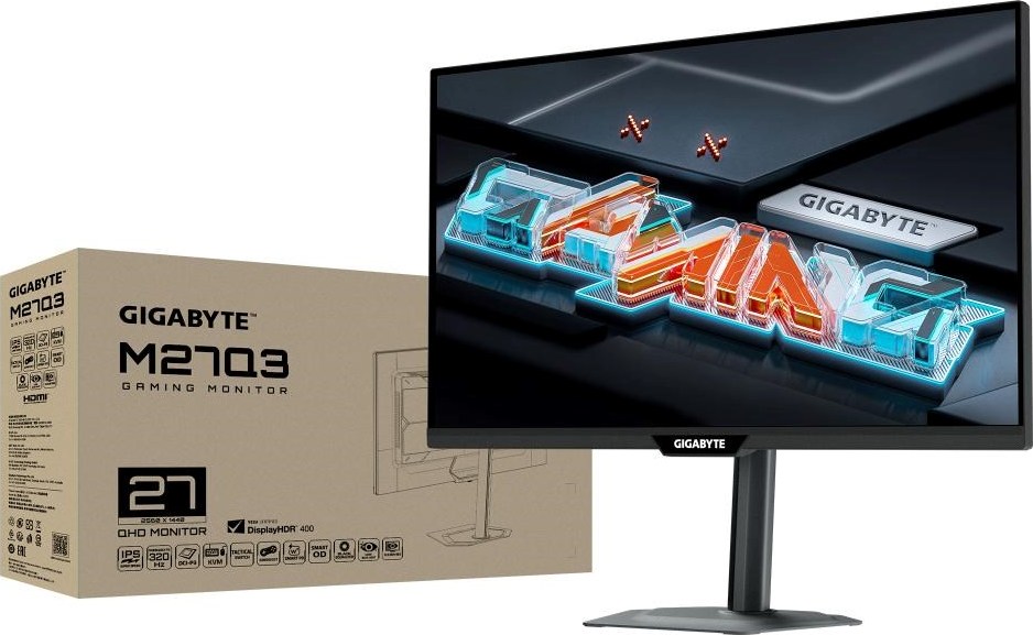 GIGABYTE LCD - 27" Gaming monitor M27Q3, IPS, 2560 x 1440 QHD, 300Hz, 1000:1, 400cd/m2, 1ms, 2xHDMI, 1xDP