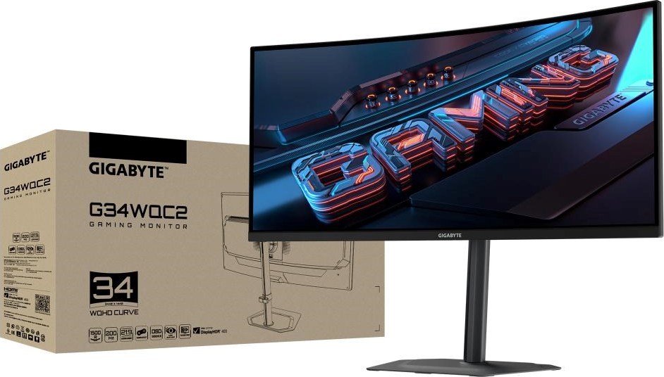 GIGABYTE LCD - 34" Gaming monitor G34WQC2, VA, 21:9, 3440x1440 QHD, 200Hz, 450 cd/m2, 1ms, 2xHDMI, 2xDP