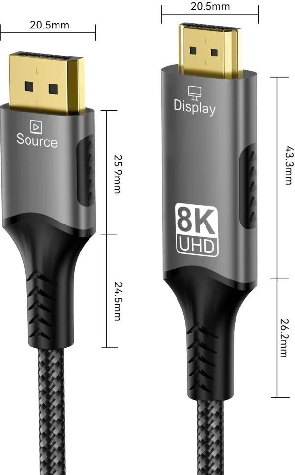 PremiumCord DisplayPort 1.4 na HDMI2.1 kabel pro rozlišení 8K@60Hz,4K@144Hz, 2m