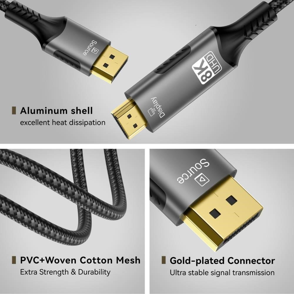PremiumCord DisplayPort 1.4 na HDMI2.1 kabel pro rozlišení 8K@60Hz,4K@144Hz, 2m