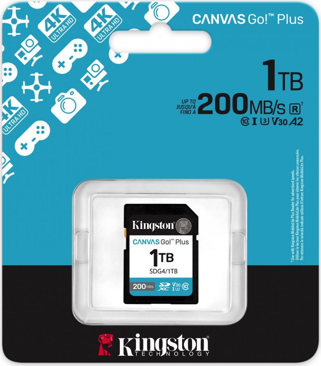 Kingston SDXC karta 1TB Canvas Go! Plus, R:200/W:160MB/s, Class 10, UHS-I, U3, V30