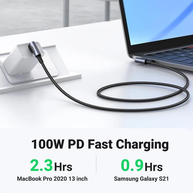PremiumCord USB-C 2x zahnutý kabel ( USB 3.2 GEN 2x2, 5A, 100W, 20Gbit/s ) bavlněný oplet, délka: 2m