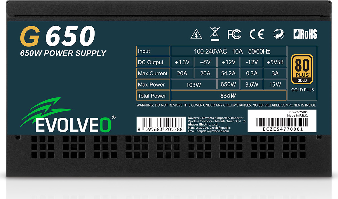 EVOLVEO G650 zdroj 650W, 80+ GOLD, ATX 3.1, aPFC, 140 mm ventilátor