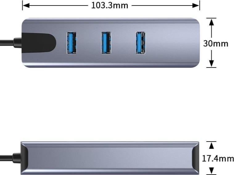 PremiumCord Adapter USB-C na Gigabit 10/100/1000Mbps + 3x USB3.2 konektor