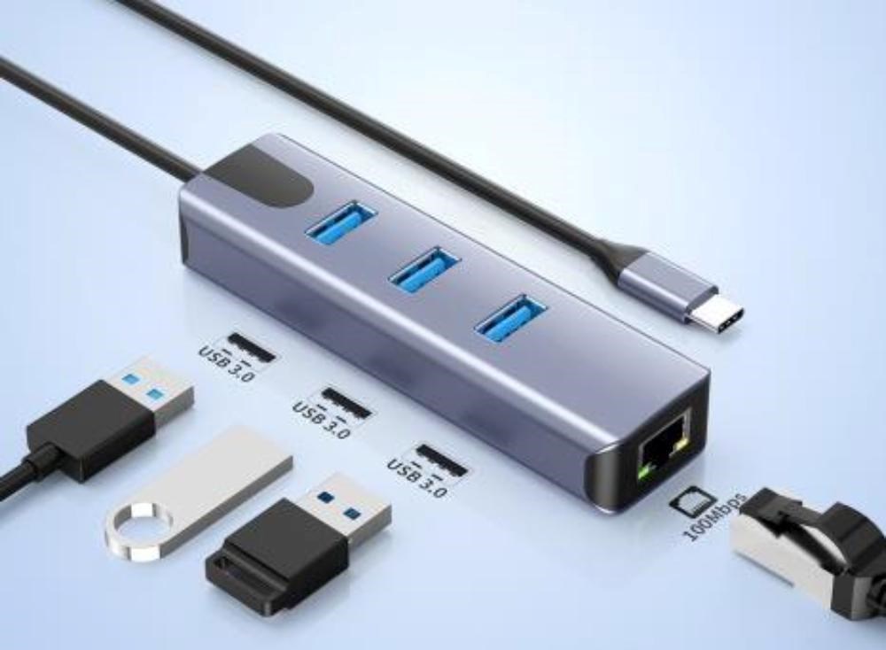PremiumCord Adapter USB-C na Gigabit 10/100/1000Mbps + 3x USB3.2 konektor