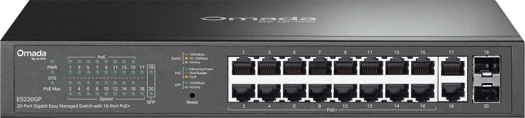 TP-Link OMADA switch ES220GP (18xGbE,2xSFP,16xPoE+,150W)
