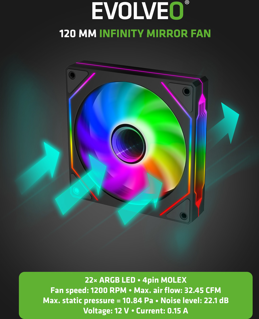 EVOLVEO Panthera, skříň mATX, 6x ARGB ventilátor 120mm, dřevěný přední panel + skleněná bočnice