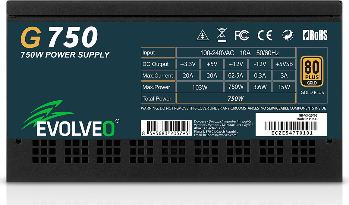 EVOLVEO G850 zdroj 850W, 80+ GOLD, ATX 3.1, aPFC, 140 mm ventilátor