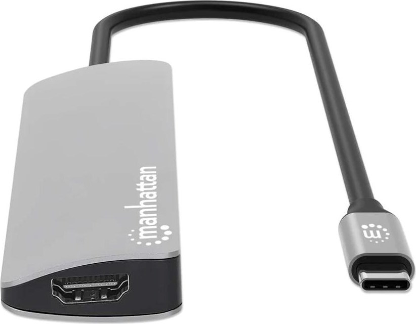 MANHATTAN Dokovací stanice USB-C 7v1, 1xHDMI, 2xUSB-C, 2xUSB, čtečka SD karet, šedá